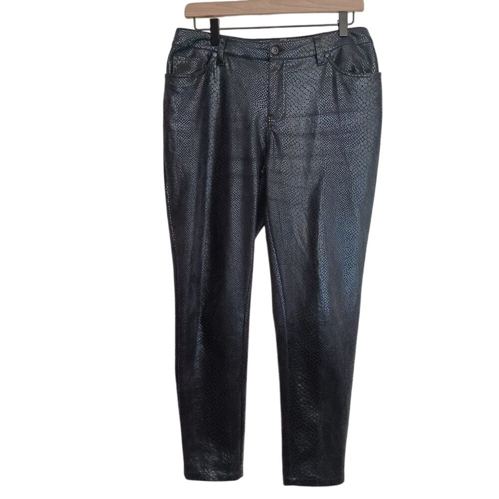 Eric Womens Metallic Black Snakeskin Embossed Faux Leather‎ Slim Pants Size 8